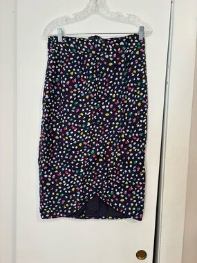 J. Crew Navy Cotton Midi Skirt with Multicolor Dot Print